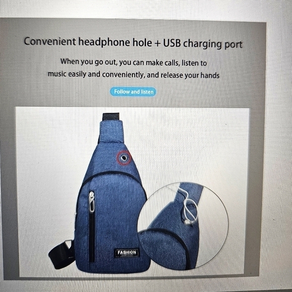 NEW Viadha Crossbody Bag w USB Hole in Oxford Cloth Blue - Picture 5 of 6